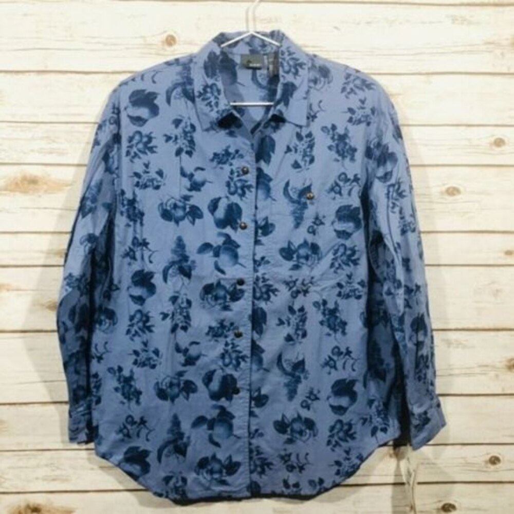 Lizwear Floral Long Sleeve Blouse 100% Cotton SizeM